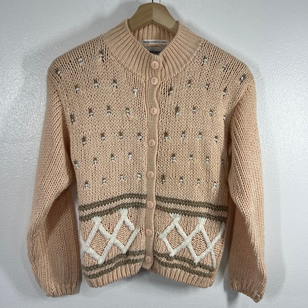 Cara Soho Knit Cardigan Small Design Knitted by Hand Button Front Button Sweater